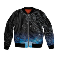 New Zealand Matariki Sleeve Zip Bomber Jacket Pleiades Star Cluster Blue Galaxy LT05 Unisex Blue - Polynesian Pride