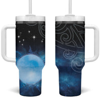New Zealand Matariki Tumbler With Handle Pleiades Star Cluster Blue Galaxy LT05 One Size: 40 oz Blue - Polynesian Pride