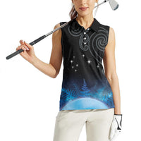 New Zealand Matariki Women Sleeveless Polo Shirt Pleiades Star Cluster Blue Galaxy