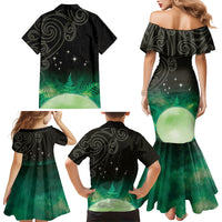 New Zealand Matariki Family Matching Mermaid Dress and Hawaiian Shirt Pleiades Star Cluster Green Galaxy