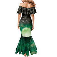 New Zealand Matariki Family Matching Mermaid Dress and Hawaiian Shirt Pleiades Star Cluster Green Galaxy