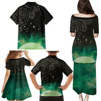 New Zealand Matariki Family Matching Puletasi and Hawaiian Shirt Pleiades Star Cluster Green Galaxy