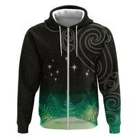 New Zealand Matariki Hoodie Pleiades Star Cluster Green Galaxy LT05 Zip Hoodie Green - Polynesian Pride