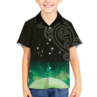 New Zealand Matariki Kid Hawaiian Shirt Pleiades Star Cluster Green Galaxy
