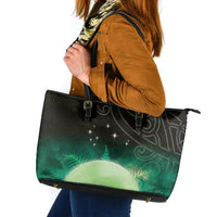New Zealand Matariki Leather Tote Bag Pleiades Star Cluster Green Galaxy LT05 Green - Polynesian Pride