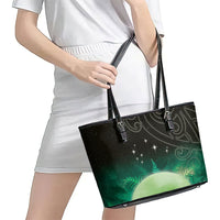 New Zealand Matariki Leather Tote Bag Pleiades Star Cluster Green Galaxy LT05 - Polynesian Pride