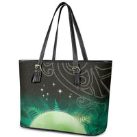 New Zealand Matariki Leather Tote Bag Pleiades Star Cluster Green Galaxy LT05 - Polynesian Pride