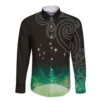 New Zealand Matariki Long Sleeve Button Shirt Pleiades Star Cluster Green Galaxy LT05 Unisex Green - Polynesian Pride