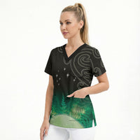 New Zealand Matariki Scrub Top Pleiades Star Cluster Green Galaxy LT05 - Polynesian Pride