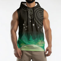 New Zealand Matariki Sleeveless Hoodie Pleiades Star Cluster Green Galaxy LT05 - Polynesian Pride