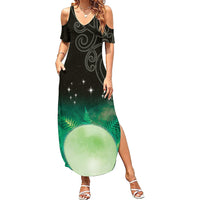 New Zealand Matariki Summer Maxi Dress Pleiades Star Cluster Green Galaxy