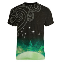New Zealand Matariki Women V-Neck T-Shirt Pleiades Star Cluster Green Galaxy