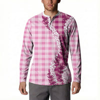 Pink Hawaii Palaka Button Sweatshirt Hawaiian Honohono Lei LT05 - Polynesian Pride