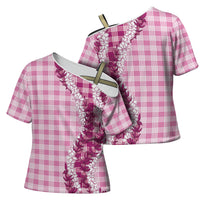 Pink Hawaii Palaka Cross Shoulder Shirt Hawaiian Honohono Lei LT05 - Polynesian Pride