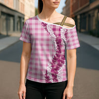 Pink Hawaii Palaka Cross Shoulder Shirt Hawaiian Honohono Lei LT05 - Polynesian Pride
