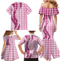 Pink Hawaii Palaka Family Matching Mermaid Dress and Hawaiian Shirt Hawaiian Honohono Lei