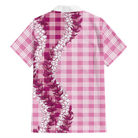 Pink Hawaii Palaka Family Matching Off Shoulder Maxi Dress and Hawaiian Shirt Hawaiian Honohono Lei