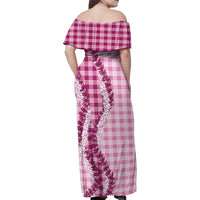 Pink Hawaii Palaka Family Matching Off Shoulder Maxi Dress and Hawaiian Shirt Hawaiian Honohono Lei