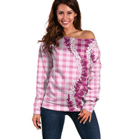 Pink Hawaii Palaka Off Shoulder Sweater Hawaiian Honohono Lei LT05 Women Pink - Polynesian Pride