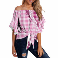 Pink Hawaii Palaka Off Shoulder Wrap Waist Top Hawaiian Honohono Lei LT05 - Polynesian Pride