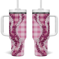 Pink Hawaii Palaka Tumbler With Handle Hawaiian Honohono Lei LT05 One Size: 40 oz Pink - Polynesian Pride