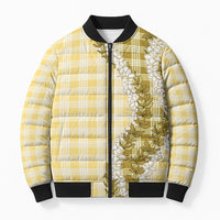 Yellow Hawaii Palaka Bomber Puffer Jacket Hawaiian Honohono Lei LT05 Unisex Yellow - Polynesian Pride