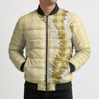 Yellow Hawaii Palaka Bomber Puffer Jacket Hawaiian Honohono Lei LT05 - Polynesian Pride