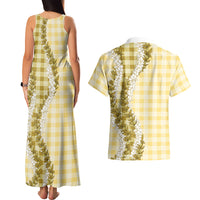 Yellow Hawaii Palaka Couples Matching Tank Maxi Dress and Hawaiian Shirt Hawaiian Honohono Lei