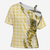 Yellow Hawaii Palaka Cross Shoulder Shirt Hawaiian Honohono Lei LT05 Female Yellow - Polynesian Pride