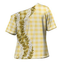 Yellow Hawaii Palaka Cross Shoulder Shirt Hawaiian Honohono Lei LT05 - Polynesian Pride