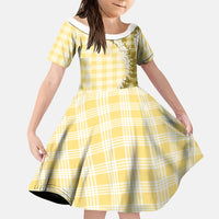 Yellow Hawaii Palaka Family Matching Off The Shoulder Long Sleeve Dress and Hawaiian Shirt Hawaiian Honohono Lei