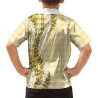 Yellow Hawaii Palaka Family Matching Tank Maxi Dress and Hawaiian Shirt Hawaiian Honohono Lei