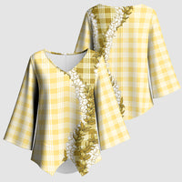 Yellow Hawaii Palaka Kimono Sleeve Blouse Hawaiian Honohono Lei LT05 - Polynesian Pride