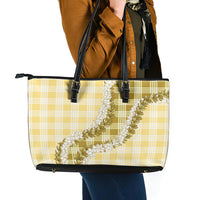 Yellow Hawaii Palaka Leather Tote Bag Hawaiian Honohono Lei LT05 - Polynesian Pride