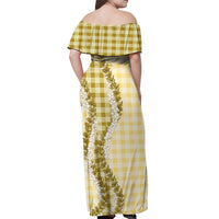 Yellow Hawaii Palaka Off Shoulder Maxi Dress Hawaiian Honohono Lei LT05 - Polynesian Pride