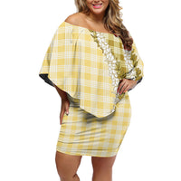 Yellow Hawaii Palaka Off Shoulder Short Dress Hawaiian Honohono Lei LT05 Women Yellow - Polynesian Pride