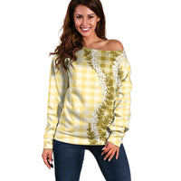 Yellow Hawaii Palaka Off Shoulder Sweater Hawaiian Honohono Lei LT05 Women Yellow - Polynesian Pride