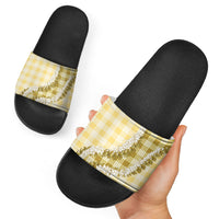 Yellow Hawaii Palaka Slide Sandals Hawaiian Honohono Lei LT05 - Polynesian Pride
