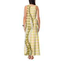 Yellow Hawaii Palaka Tank Maxi Dress Hawaiian Honohono Lei LT05 - Polynesian Pride
