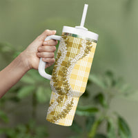 Yellow Hawaii Palaka Tumbler With Handle Hawaiian Honohono Lei LT05 - Polynesian Pride