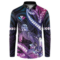 Hawaiian Monk Seal Button Sweatshirt Kakau Tribal Pattern Violet Gradient LT05 Violet - Polynesian Pride