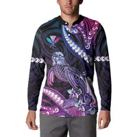 Hawaiian Monk Seal Button Sweatshirt Kakau Tribal Pattern Violet Gradient LT05 - Polynesian Pride