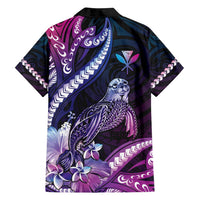 Hawaiian Monk Seal Family Matching Off Shoulder Maxi Dress and Hawaiian Shirt Kakau Tribal Pattern Violet Gradient
