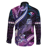 Hawaiian Monk Seal Family Matching Off Shoulder Short Dress and Hawaiian Shirt Kakau Tribal Pattern Violet Gradient LT05 - Polynesian Pride