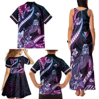 Hawaiian Monk Seal Family Matching Tank Maxi Dress and Hawaiian Shirt Kakau Tribal Pattern Violet Gradient LT05 - Polynesian Pride