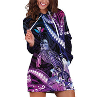 Hawaiian Monk Seal Hoodie Dress Kakau Tribal Pattern Violet Gradient LT05 Violet - Polynesian Pride
