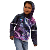 Hawaiian Monk Seal Kid Hoodie Kakau Tribal Pattern Violet Gradient