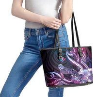 Hawaiian Monk Seal Leather Tote Bag Kakau Tribal Pattern Violet Gradient LT05 - Polynesian Pride