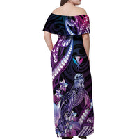 Hawaiian Monk Seal Off Shoulder Maxi Dress Kakau Tribal Pattern Violet Gradient LT05 - Polynesian Pride