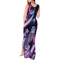 Hawaiian Monk Seal Tank Maxi Dress Kakau Tribal Pattern Violet Gradient LT05 - Polynesian Pride